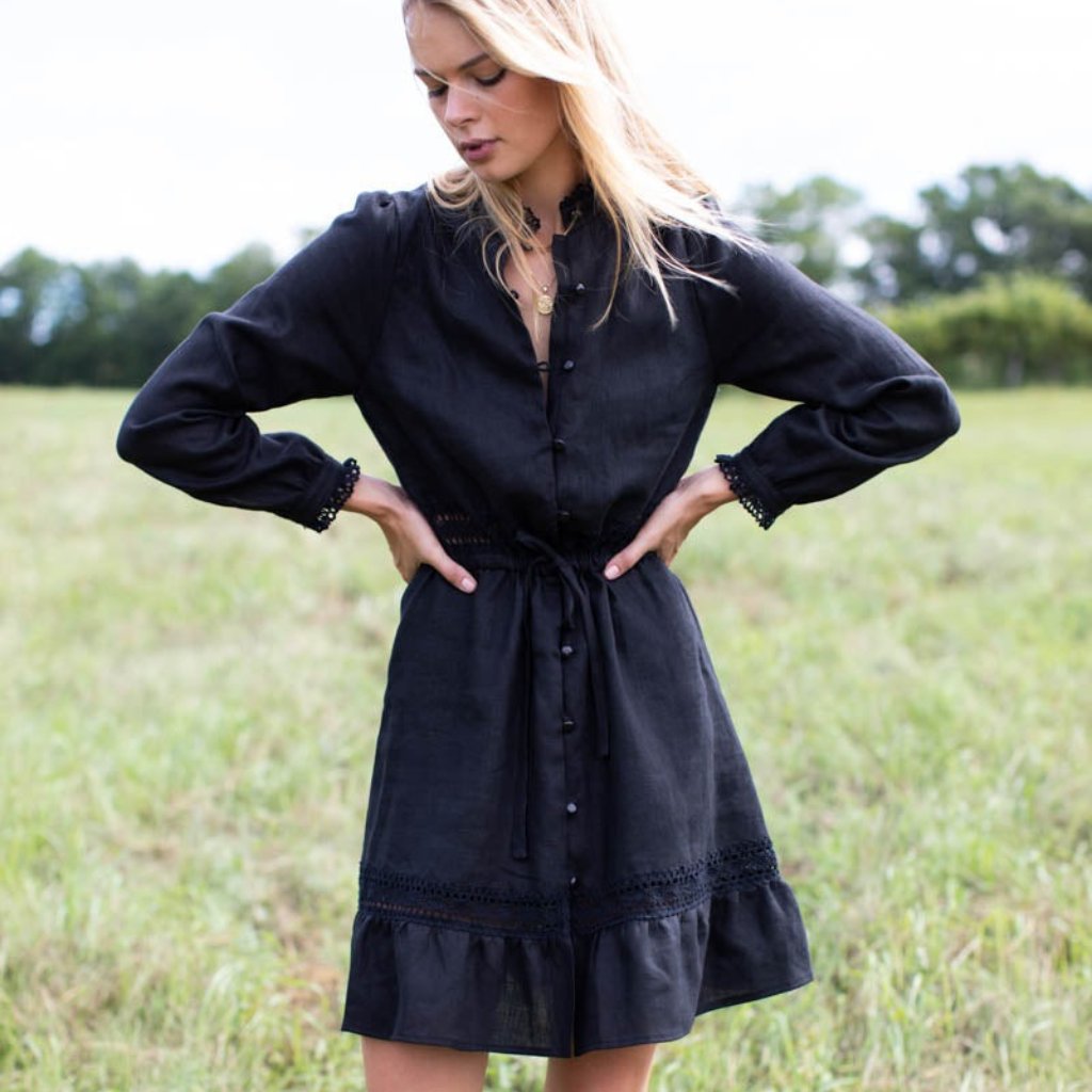 Emerson Fry Frances Linen Mini Dress In Black Size Xs